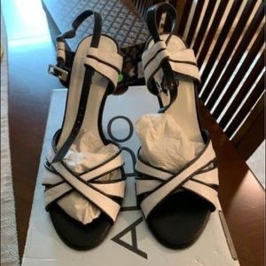 White and black high heel sandals size 7 ( European 37)